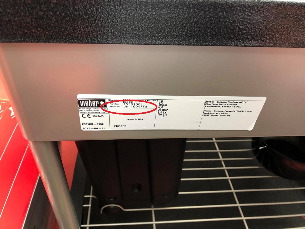 Sériové číslo u grilů Weber Performer Deluxe