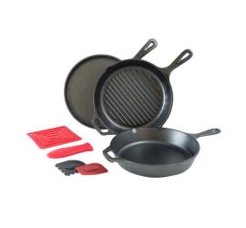 Trojdielna sada liatinových panvíc Lodge s grilovacou panvicou